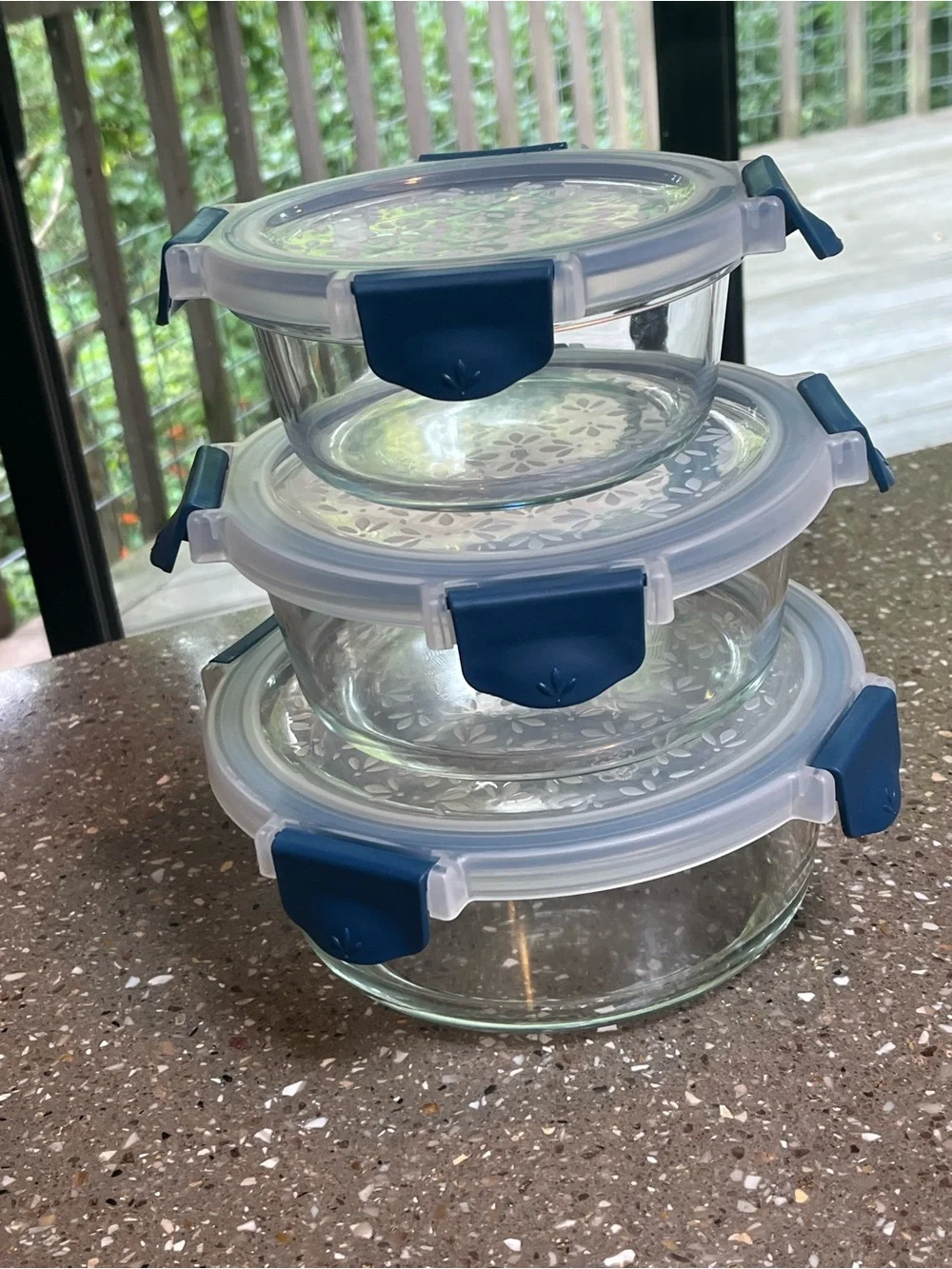 Princess House Glass Food Storage Containers with Blue Clip Lids - 3-Piece Set